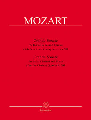 Baerenreiter Verlag - Grande Sonate for B-flat Clarinet and Piano - Mozart - Performance Score, Part - Clarinet, Piano