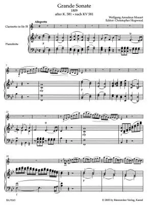 Grande Sonate for B-flat Clarinet and Piano - Mozart - Performance Score, Part - Clarinet, Piano