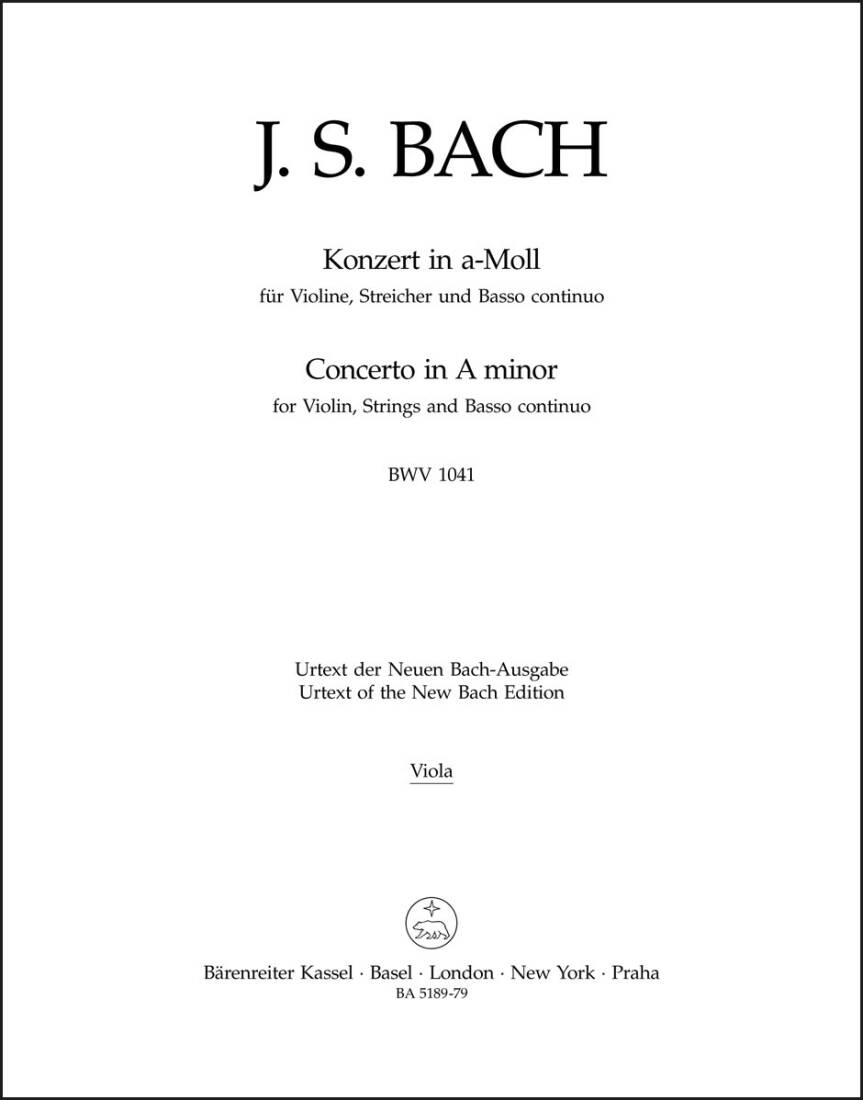Concerto for Violin, Strings and Basso Continuo in a Minor BWV 1041 - Bach - Viola Part, Urtext Edition