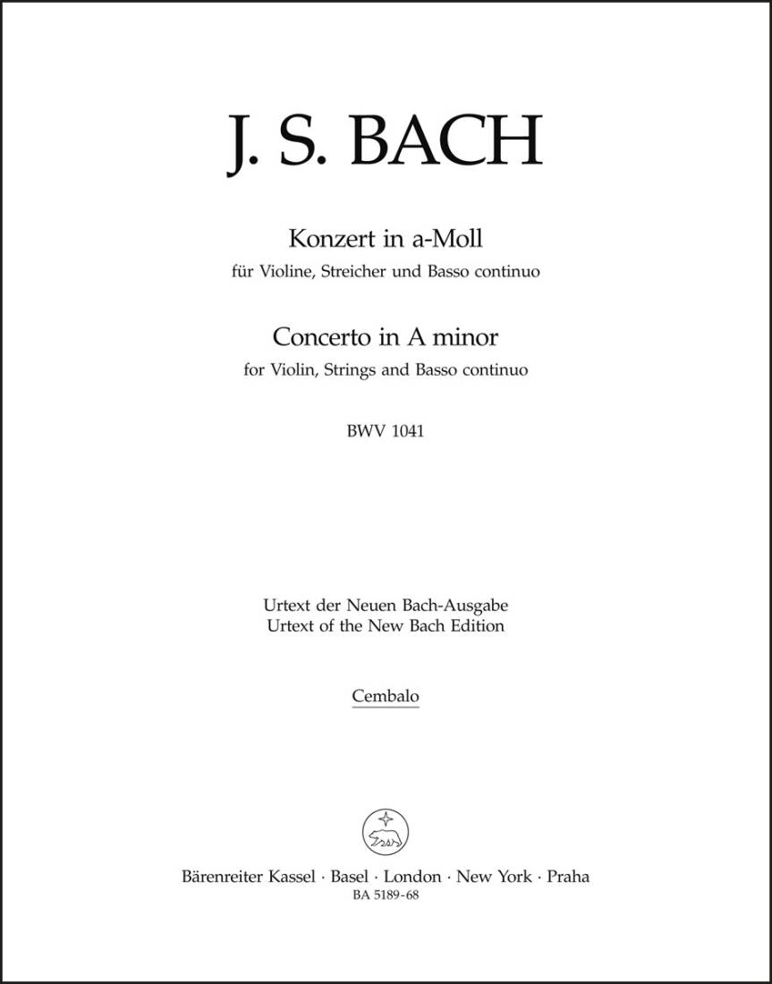 Concerto for Violin, Strings and Basso Continuo in a Minor BWV 1041 - Bach - Basso Continuo/Harpsichord Part, Urtext Edition