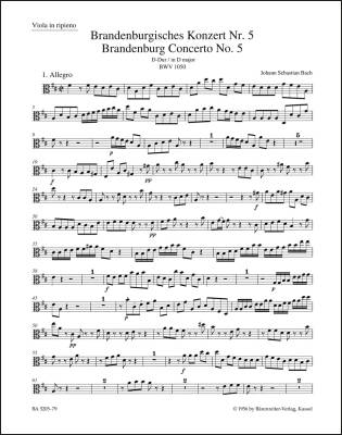 Brandenburg Concerto No. 5 BWV 1050 and BWV 1050a - Bach - Viola Part, Urtext Edition