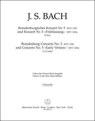 Brandenburg Concerto No. 5 BWV 1050 and BWV 1050a - Bach - Cello Part, Urtext Edition