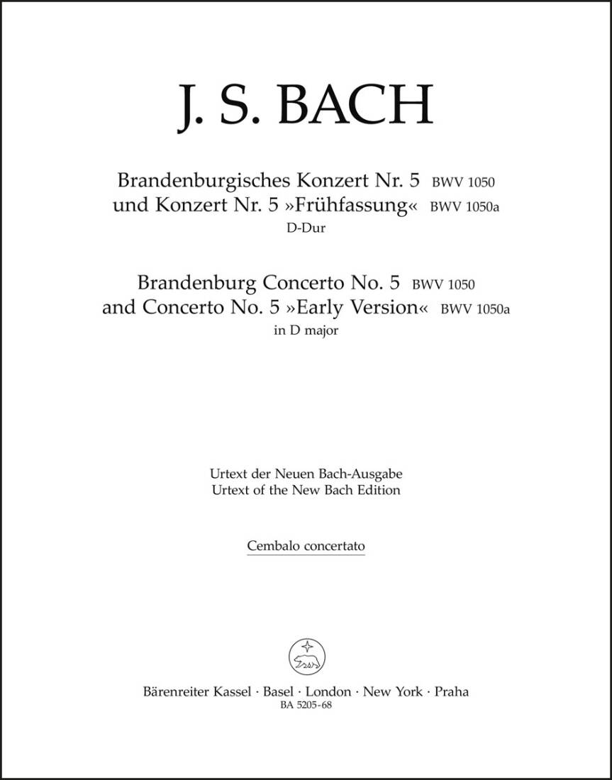 Brandenburg Concerto No. 5 BWV 1050 and BWV 1050a - Bach - Harpsichord Part, Urtext Edition