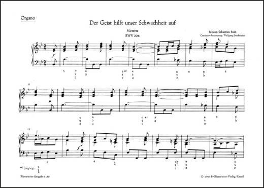 Der Geist Hilft Unser Schwachheit auf BWV 226 - Bach - Organ/Bass Continuo Part, Urtext Edition