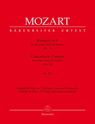 Baerenreiter Verlag - Concerto for Piano and Orchestra No. 11 in F Major K. 413 - Mozart - Piano Reduction, Set of Parts, Urtext Edition - Piano Quintet