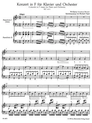 Concerto for Piano and Orchestra No. 11 in F Major K. 413 - Mozart - Piano Reduction, Set of Parts, Urtext Edition - Piano Quintet