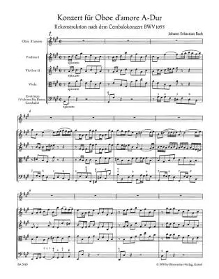 Concerto for Oboe d\'Amore (Oboe), Strings and Basso Continuo in A Major - Bach - Score, Urtext Edition