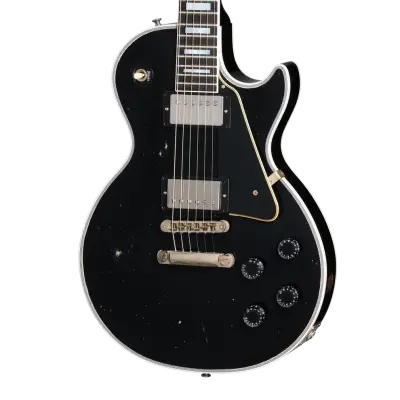 Heavy Aged Les Paul Custom Electric Guitar with Hardshell Case - Ebony