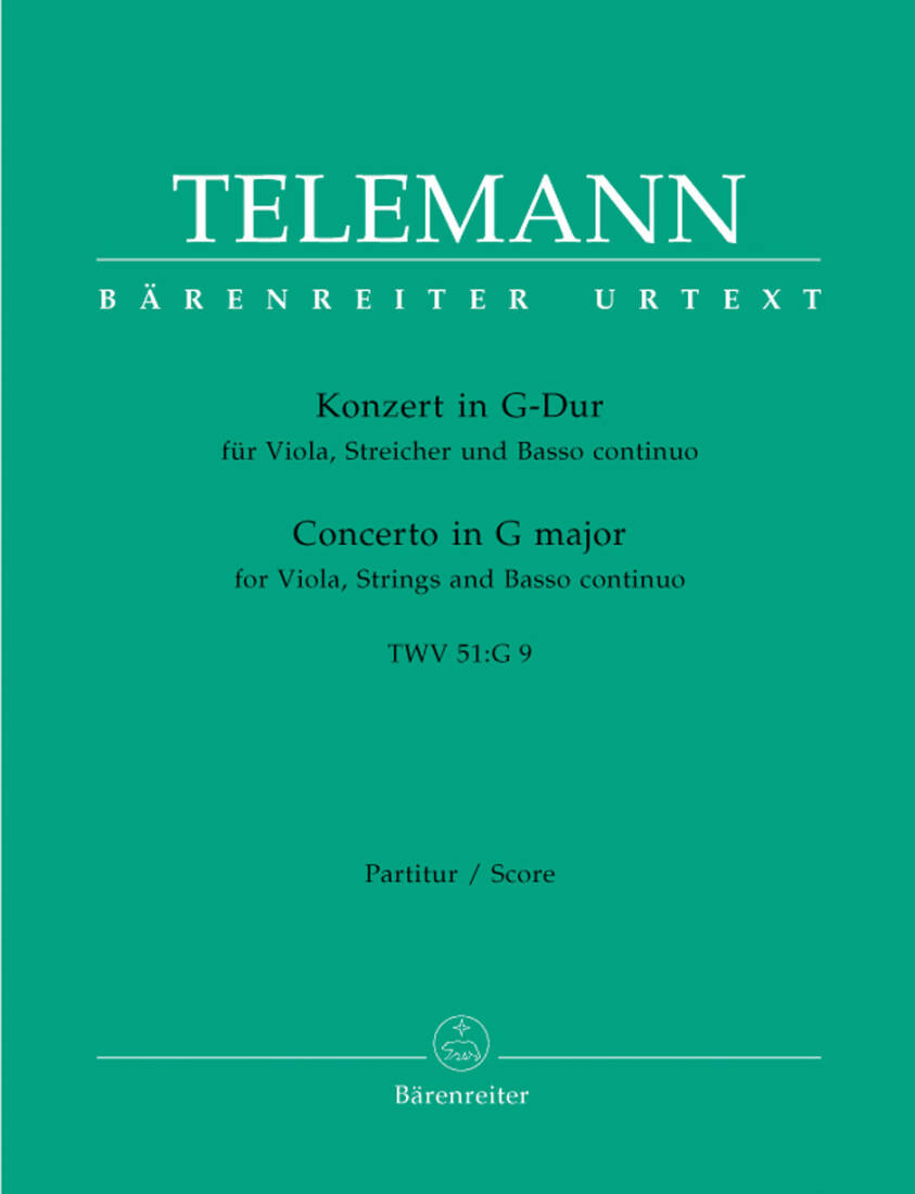 Concerto in G Major TWV 51:G9 - Telemann - Score, Urtext Edition - Viola, Strings, Basso Continuo