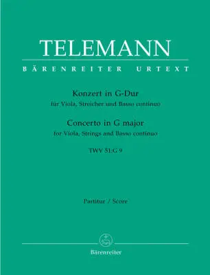 Baerenreiter Verlag - Concerto in G Major TWV 51:G9 - Telemann - Score, Urtext Edition - Viola, Strings, Basso Continuo