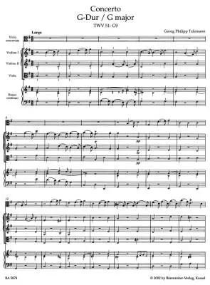 Concerto in G Major TWV 51:G9 - Telemann - Score, Urtext Edition - Viola, Strings, Basso Continuo