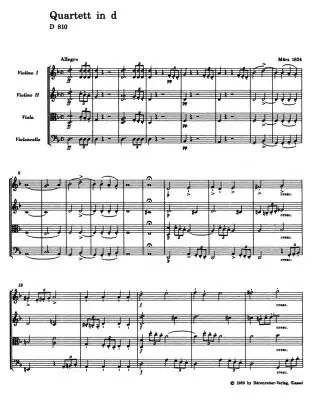 String Quartet in D Minor D 810 \'\'Death and the Maiden\'\' - Schubert - Study Score, Urtext Edition - String Quartet