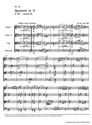 String Quartet in G Major Op. Post. 161 D 887 - Schubert - Study Score, Urtext Edition