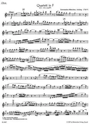 Quartet in F Major K. 370 (368b) - Mozart - Chamber Ensemble - Parts Set