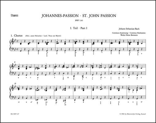 St. John Passion BWV 245 - Bach - Organ Part, Urtext Edition