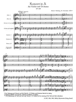 Concerto in A Major No. 5  K. 219 - Mozart - Study Score, Urtext Edition - Violin, Orchestra