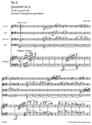 Quintet in A Major D. 667 \'\'Trout\'\' - Schubert - Parts Set