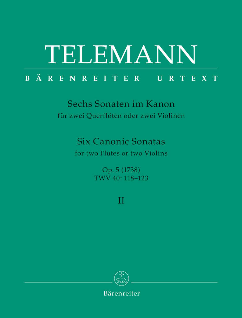 Six Canonic Sonatas Op. 5 TWV 40:118-123 (1738) - Telemann - Two Violins(Flutes) /Piano - Parts Set
