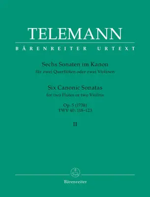 Baerenreiter Verlag - Six Canonic Sonatas Op. 5 TWV 40:118-123 (1738) - Telemann - Two Violins(Flutes) /Piano - Parts Set