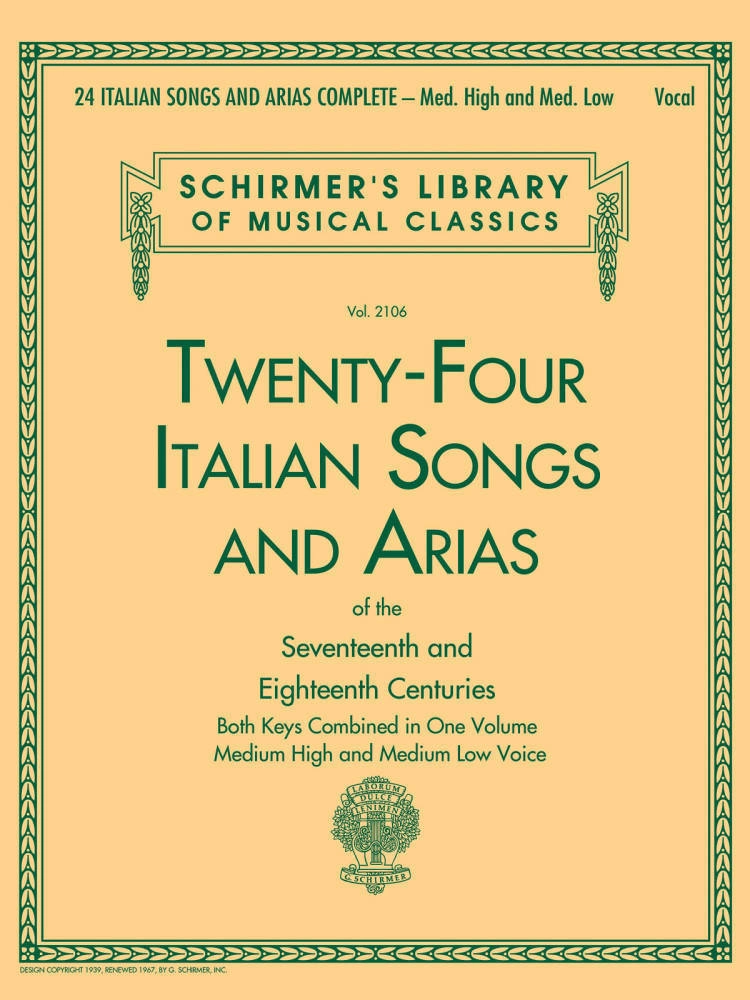 24 Italian Songs & Arias Complete - Medium High & Medium Low Voice - Book