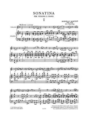 Sonatina for Violin and Piano - Martinu - Performance Score, Part - Violin, Piano
