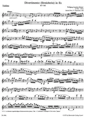 Divertimento in E-flat Major K. 563 - Mozart - Violin/Viola/Cello - Parts Set