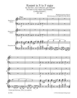 Concerto No. 7 in F Major K. 242 \'\'Lodron Concerto\'\' - Mozart - 2P4H - Book