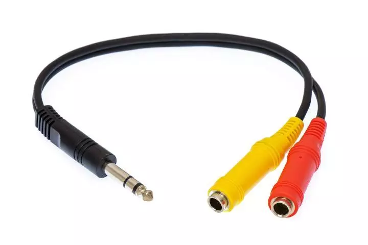 1/4 TRS Male to 2x 1/4 TRS Female Headphone Splitter Y-Cable