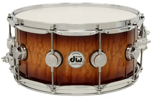 Drum Workshop - L&M Exclusive Collectors Series VLT Mahogany/Spruce 6.5x14 Snare Drum - Tobacco Burst Over Quilted Maple