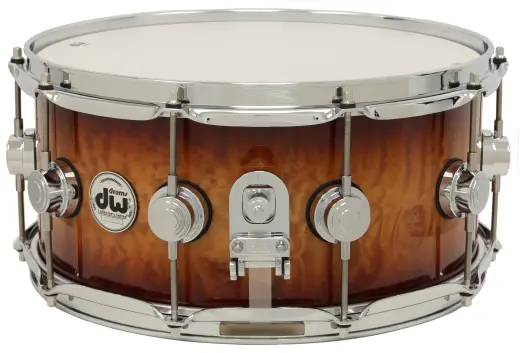 L&M Exclusive Collector\'s Series VLT Mahogany/Spruce 6.5x14\'\' Snare Drum - Tobacco Burst Over Quilted Maple