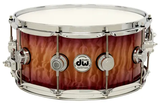 Drum Workshop - L&M Exclusive Collectors Series Purple Heart 6.5x14 Snare Drum - Natural to Purple Burst Over Quilted Maple