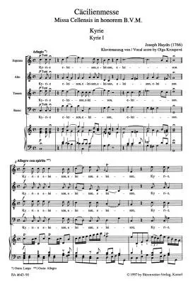 Missa Cellensis in Honorem Beatissimae Virginis Mariae Hob.XXII:5 \'\'Cecilia Mass\'\' - Haydn - Vocal Score, Urtext Edition