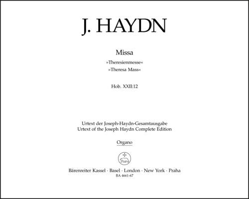 Missa in B-flat Major Hob.XXII:12 ''Theresa Mass'' - Haydn - Organ/Basso Continuo Part, Urtext Edition