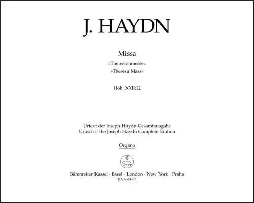 Missa in B-flat Major Hob.XXII:12 \'\'Theresa Mass\'\' - Haydn - Organ/Basso Continuo Part, Urtext Edition