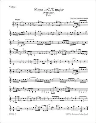 Missa in C Major K. 220 (196b) \'\'Sparrow Mass\'\' - Mozart - Violin I Part, Urtext Edition