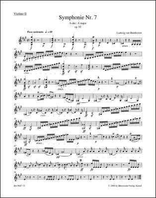 Baerenreiter Verlag - Symphony No. 7 in a Major Op. 92 - Beethoven - Part, Urtext Edition
