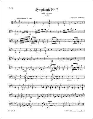 Baerenreiter Verlag - Symphony No. 7 in a Major Op. 92 - Beethoven - Part, Urtext Edition