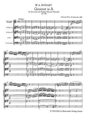Quintet in a Major K. 581 \'\'Stadler Quintet\'\' - Mozart - Study Score