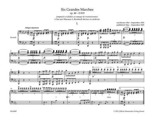 Six Grandes Marches Op. 40 D 819 - Schubert - 1P4H - Book
