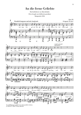 To the Distant Beloved Op. 98 - Beethoven/Luhning - Medium Voice/Piano - Book