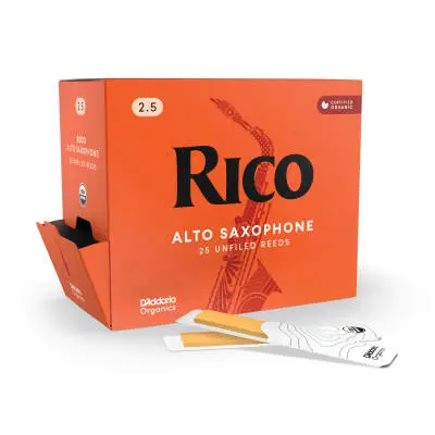 RICO by DAddario - Organic Alto Saxophone Reeds - Strength 2.5, 25-Pack (Individually Packed)