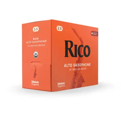 Organic Alto Saxophone Reeds - Strength 2.5, 25-Pack (Individually Packed)