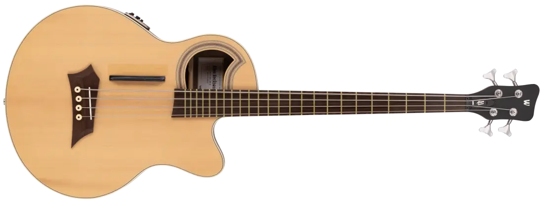 RockBass Alien Deluxe Hybrid Thinline Acoustic-Electric Bass Guitar - Natural Transparent Satin