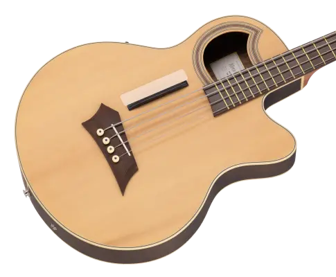 RockBass Alien Deluxe Hybrid Thinline Acoustic-Electric Bass Guitar - Natural Transparent Satin