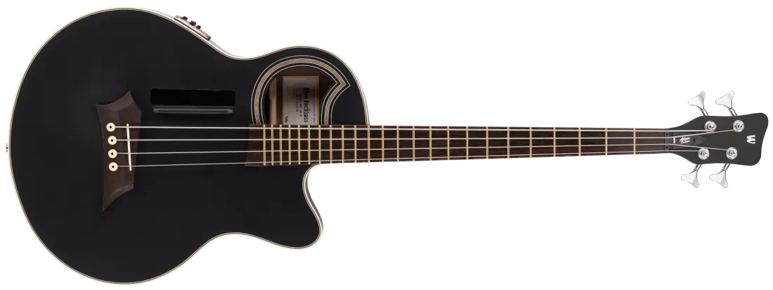RockBass Alien Deluxe Hybrid Thinline Acoustic-Electric Bass Guitar - Solid Black Satin