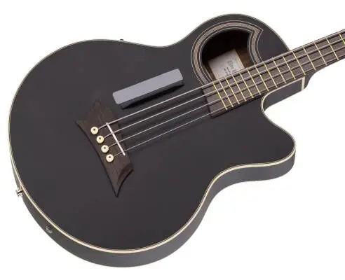RockBass Alien Deluxe Hybrid Thinline Acoustic-Electric Bass Guitar - Solid Black Satin
