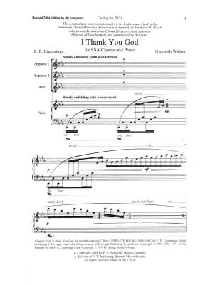 I Thank You God - Walker - Choral Octavo - SSA Accompanied