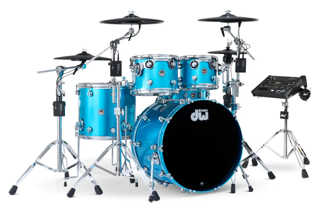 DWe 5-Piece Electronic Drumset, V71 Bundle with Roland Cymbals - Laser Blue Metallic Lacquer