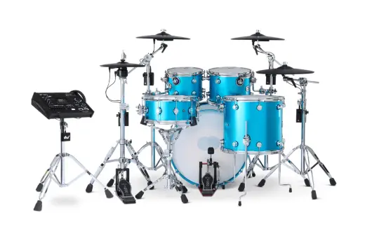 DWe 5-Piece Electronic Drumset, V71 Bundle with Roland Cymbals - Laser Blue Metallic Lacquer