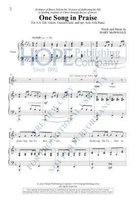 One Song in Praise - McDonald - Choral Octavo - SATB Accompanied